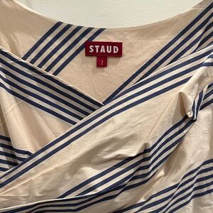 STAUD Beige and Navy Striped Top